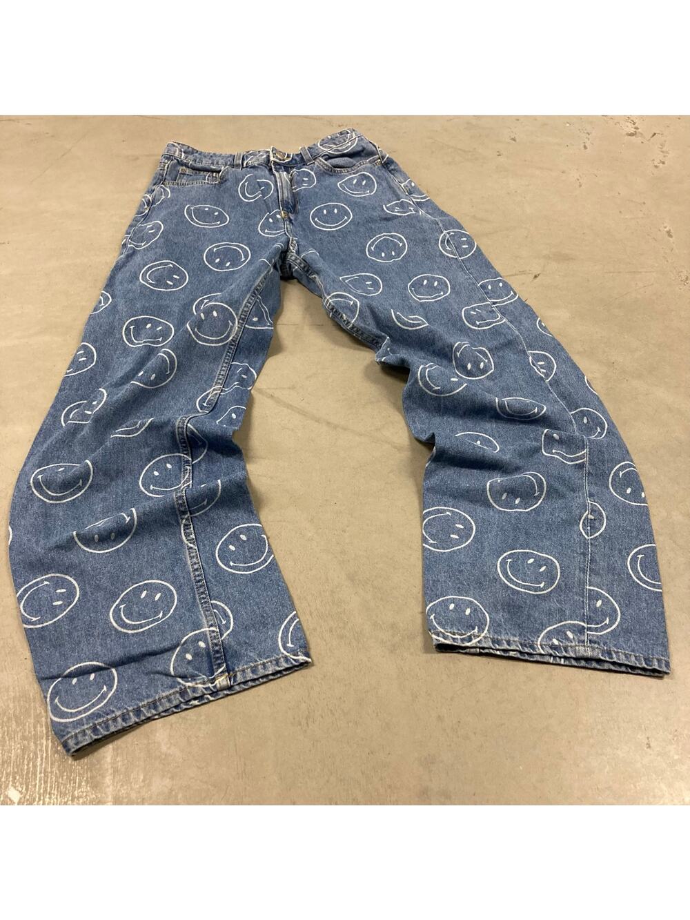 Y2K baggy smiley face denim jeans 28x30
